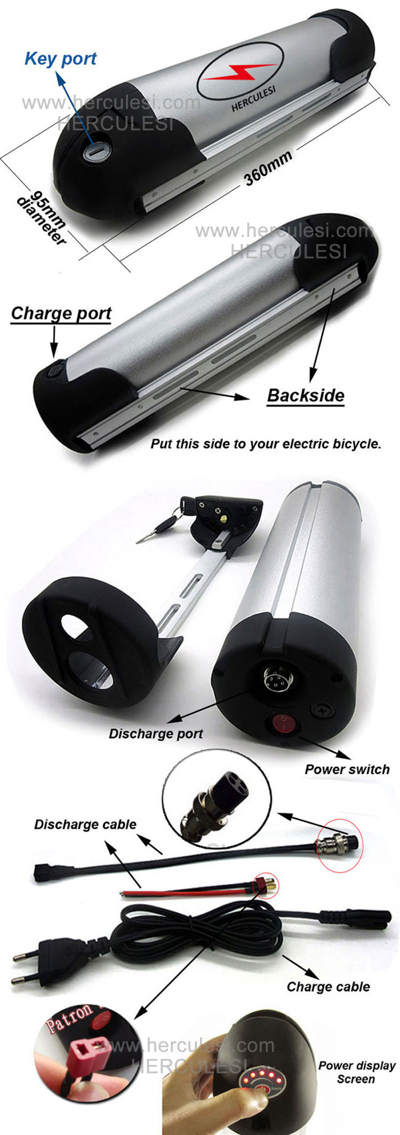 Waterproof 36V E Bike 36 Volt Battery , Electric Bike Water Bottle Battery
