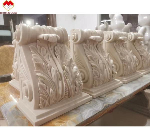 Hotel Beige Cream Marble Roman Corinthian Capital Stone Column Bracket Carving