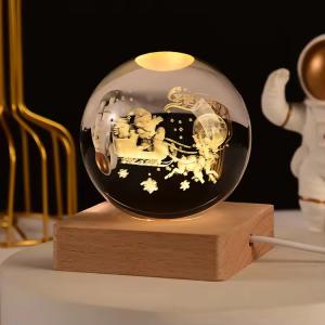 Quality Engraved 3d Laser Crystal Ball With LED Lighting Wooden Base Crystal Ball Souvenir wholesale