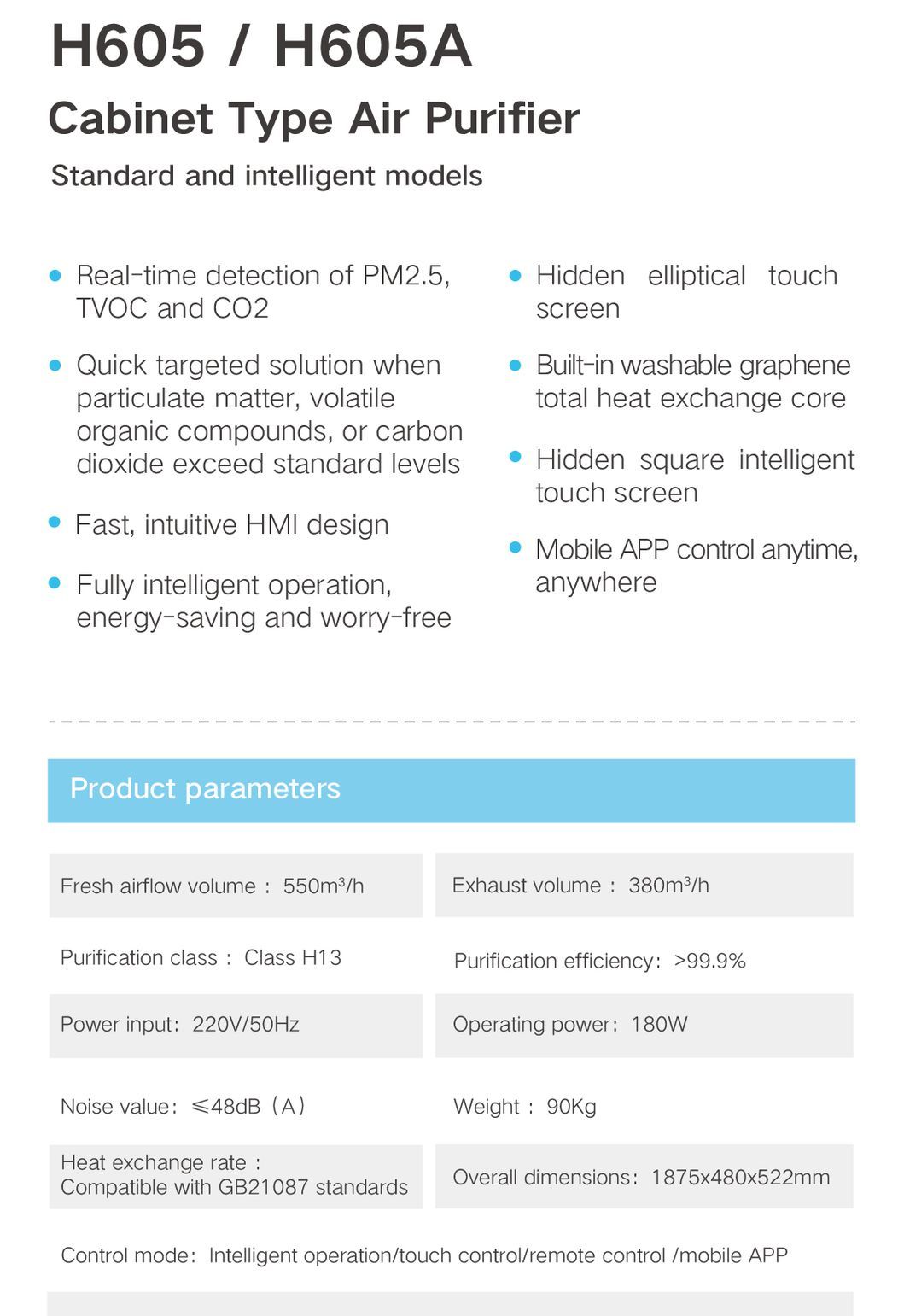 Home Use Ventilation System with Air Purifier, Heat Exchange Intelligent Control HVAC