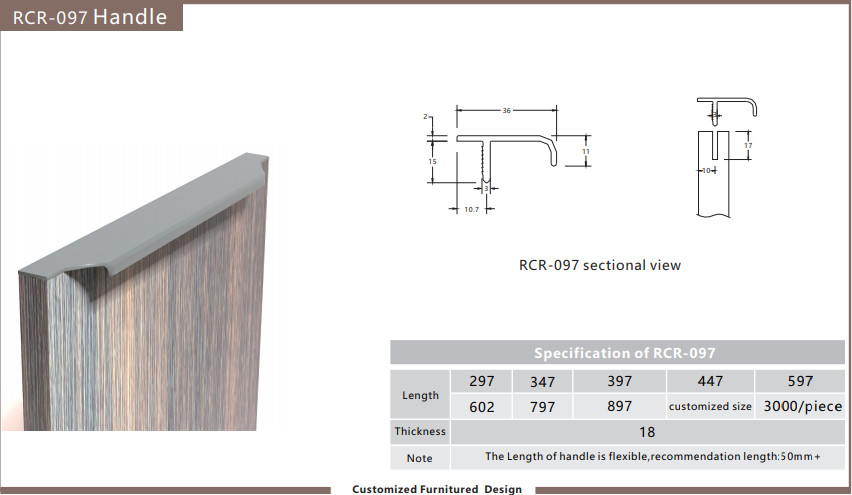 Cabinet Hidden Aluminium Furniture Handles Anodized 12 Inch