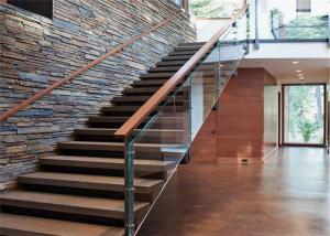Quality Modern Floating Straight Flight Staircase With Metal + Wood + Glass Material wholesale