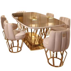 Quality Room Furniture Apartment Luxury Dining Sets Golden Stainless Steel Glass wholesale