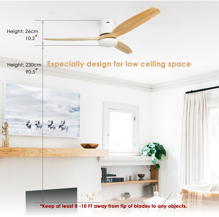 15CM Suspender Natural Wood Blades LED Ceiling Fan for Customizable Energy Efficiency