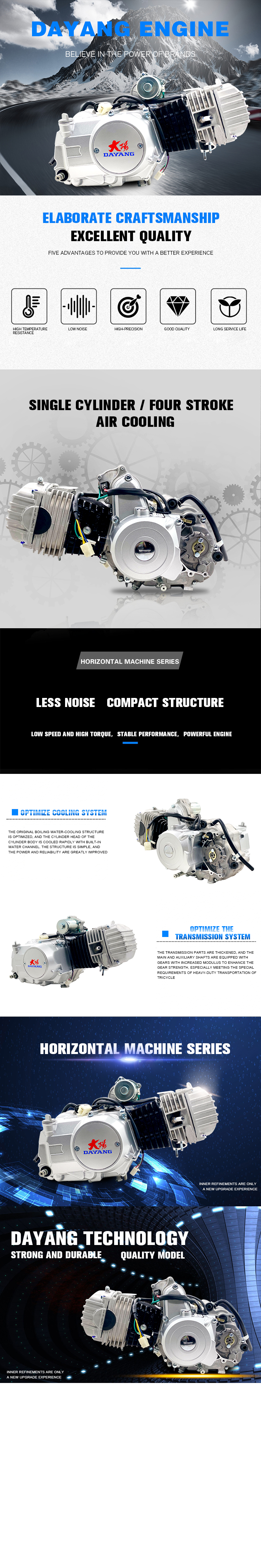Silver 135cc Motorcycle Engine Single Cylinder 4 Stroke Air Cool Engine Assembly for DAYANG Tricycles