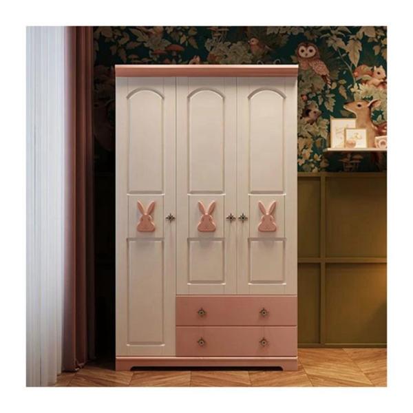 Cute Animal Decoration Solid Wood Wardrobe for Home Furniture and Eco-friendly