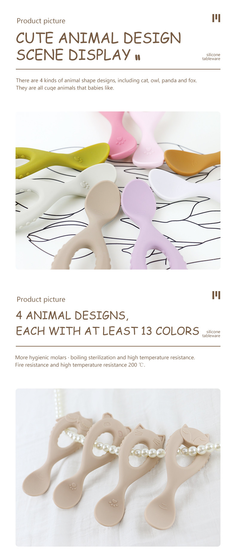 New Arrival Baby Spoon Food Grade Silicone Spoon With Toddler Eco Friendly Kids Feeding Baby Animal Style Silicone Spoon