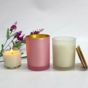 Quality Popular Frosted White Glass Candle Jar With Wooden Lid Customized Glass Candle Vessels For New Year wholesale