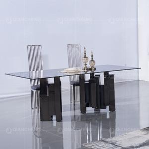 Quality Clear 15mm Glass Dining Table And Chairs Black Stainless Steel Base wholesale