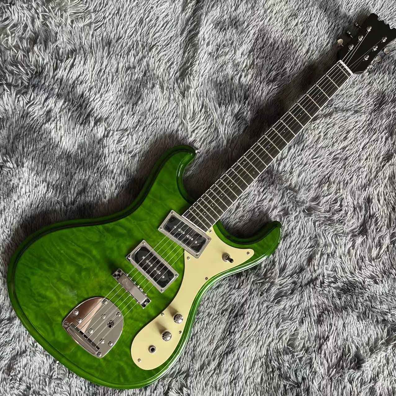 Custom Mosrite Electric guitar JRM Johnny Ramone Guitar with Water Ripple in Green Color