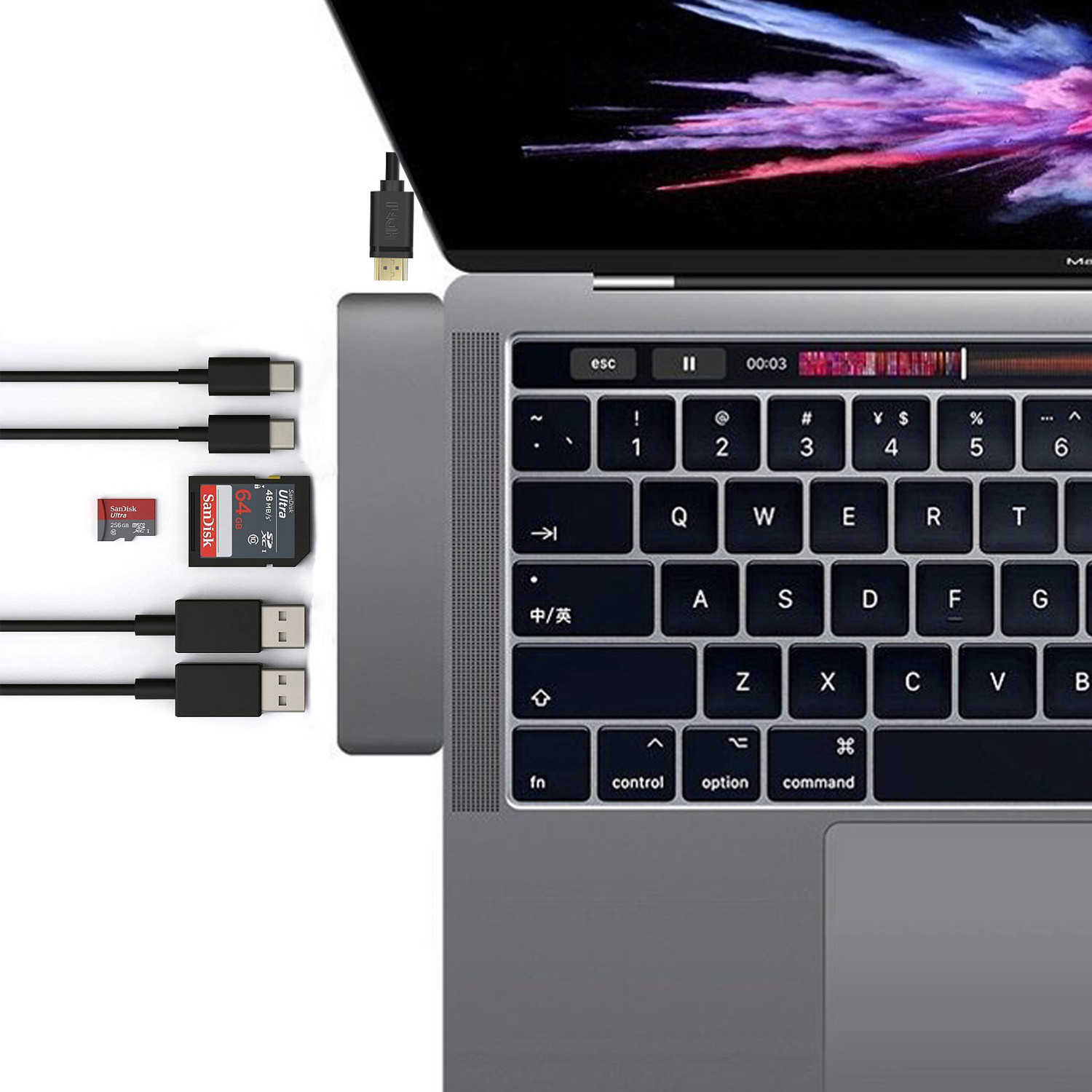 Multifunction Thunderbolt 3 USB-C Hub for MacBook Pro USB-C Adapter with Type C PD Charging Port HD HUB
