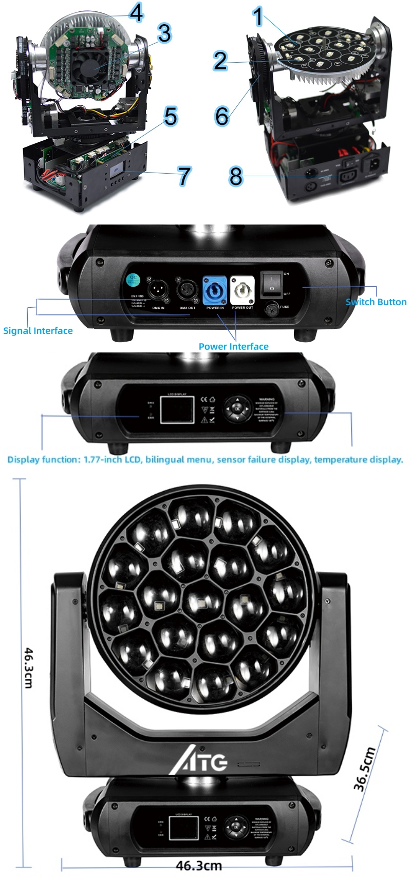 ATG Pixel Control Lens Rotation Dmx512 Control 19pcs*40w 4in1 Bee Eye 40w Event Light