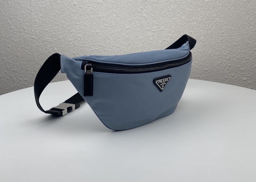 Triangle Logo Blue Dumpling 33cm Ladies Waist Bag With Zipper Open