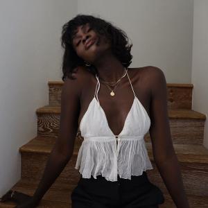 Quality Summer Polyester Halter Women Crop Top White Black wholesale