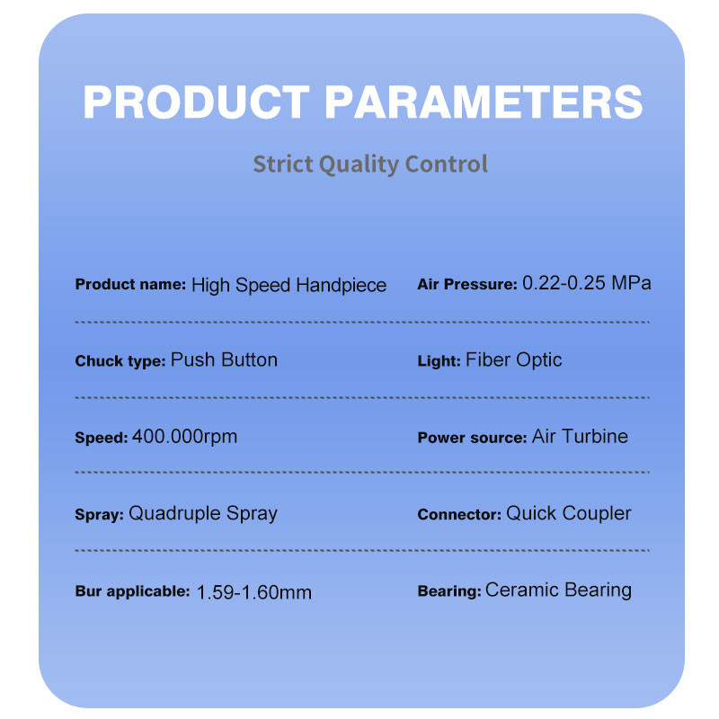 Push Button Dental Turbine Handpiece Fiber Optical Source High Speed 350000rpm