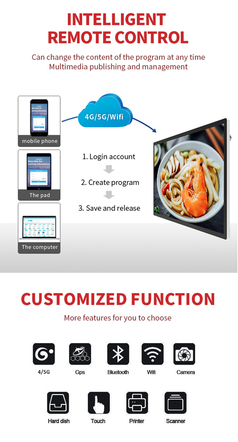 Ultra Thin HD 4K 8K Lcd Media Player Display CMS Bus Touch Screen
