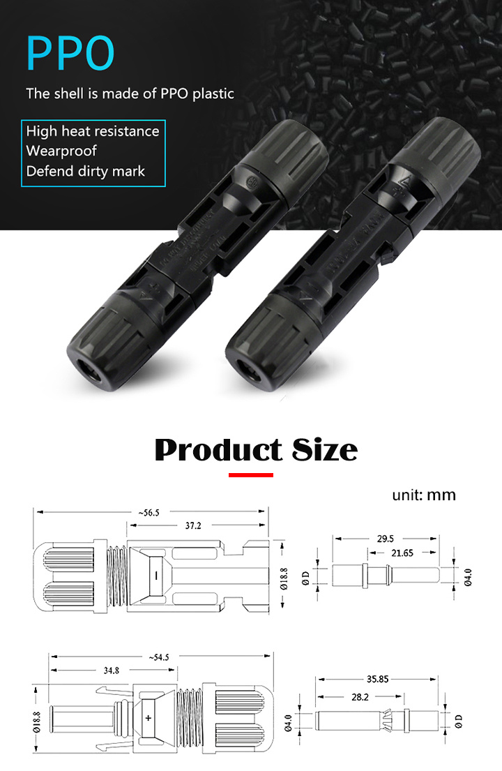 1 Pair Set MC 4 Solar Panel Cable Connector Male+Female Copper Pins Tin plated, IP 68 30A TUV High Quality DIY