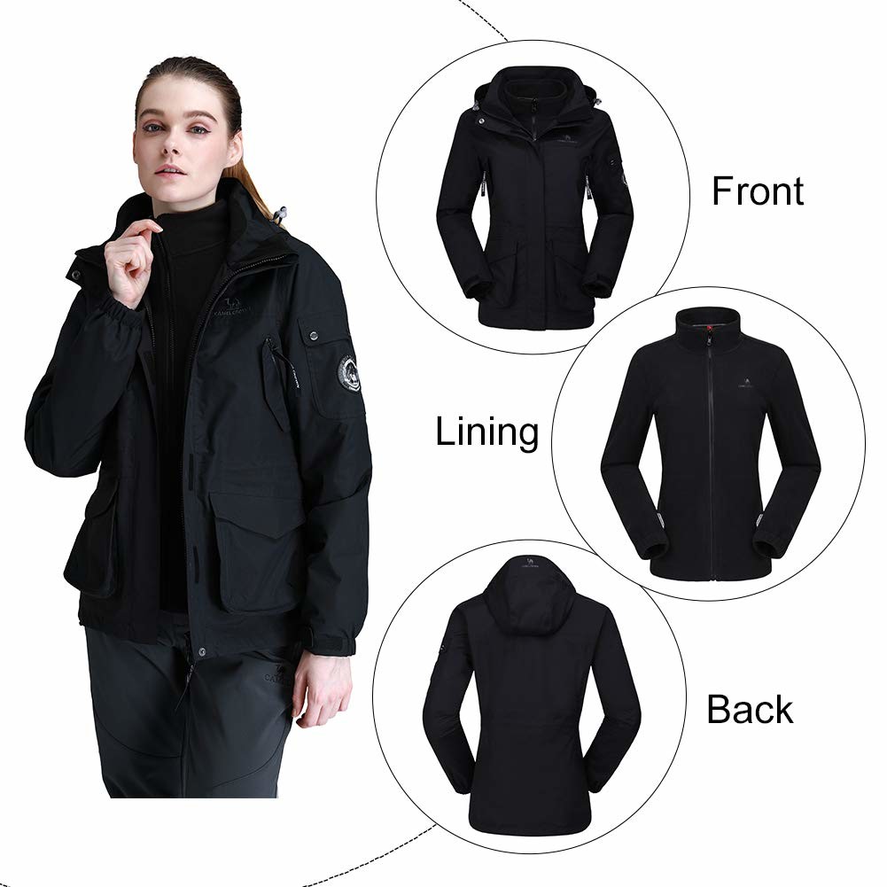 3 In 1 Waterproof Ski Jacket Black Color 100% Polyester Material For Rain Snow Hiking