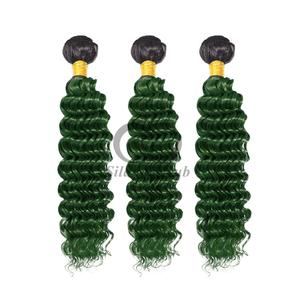 #T1B/Green Deep Wave Remy Human Hair Bundles Sew In Weave Bundles Brazilian Bundle Deals