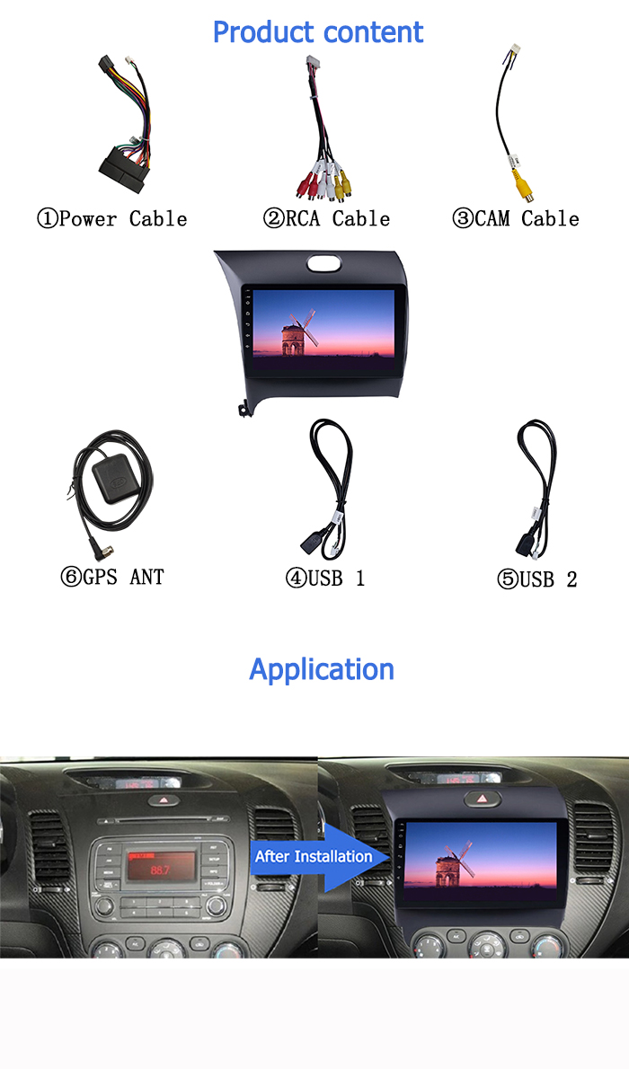 IPS Screen Car Stereo Dvd Player 8 Core 32G 2G Dashboard Frame KIA K3 2013-20