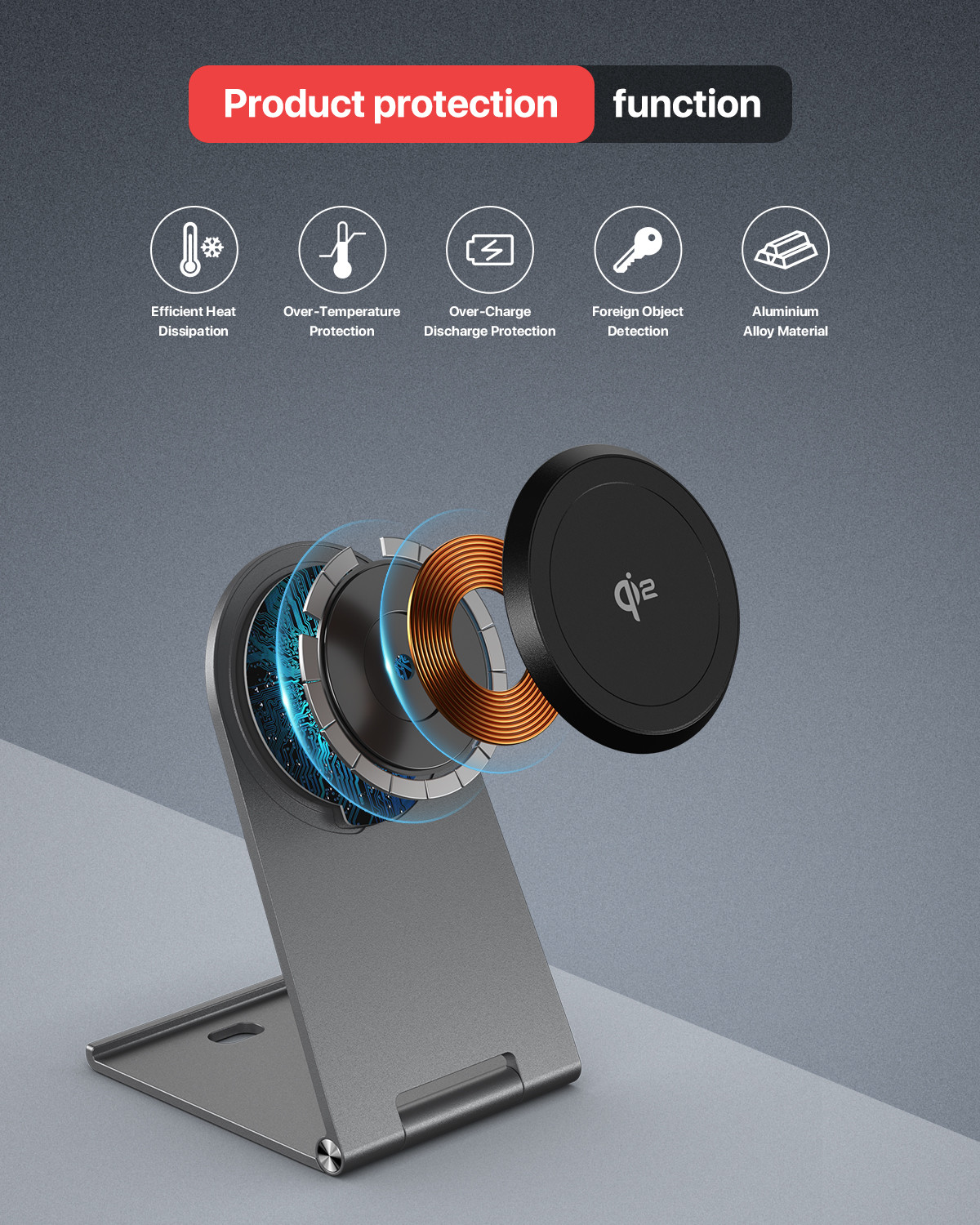 Aluminum Alloy Qi 2 Metal Wireless Charger With USB C Interface And Damping Folding Design