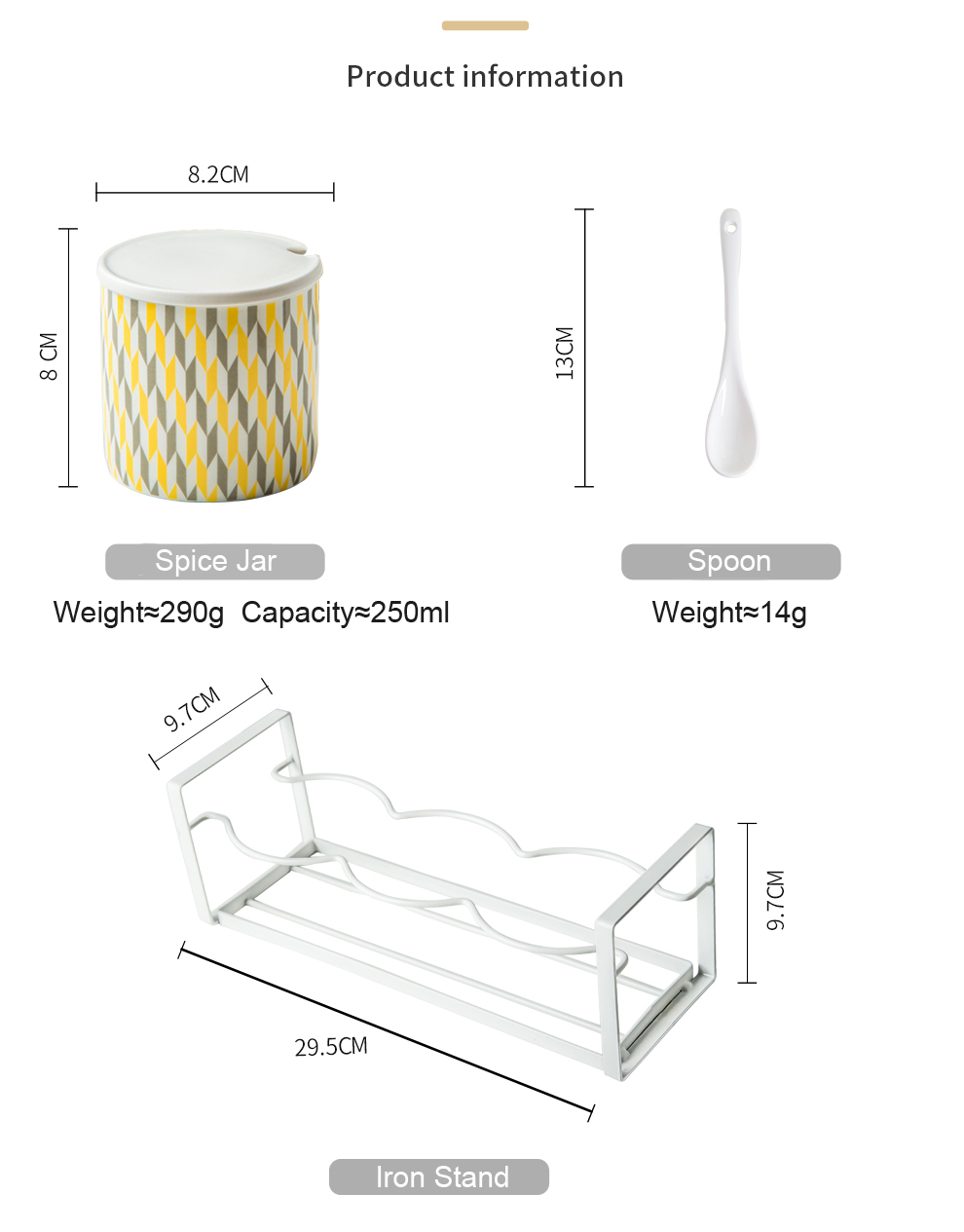 Convenient Diamond Pattern Ceramic Spice Container With Spoon And Lid Multifunctional