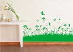 Green, Grass, Flowers And Butterflies Wall Flower Stickers B011