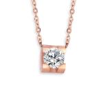Stainless Steel Jewelry Fashion Pendant Necklace Diamond Round Pink Gold