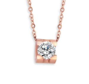 Quality Stainless Steel Jewelry Fashion Pendant Necklace Diamond Round Pink Gold Necklace wholesale