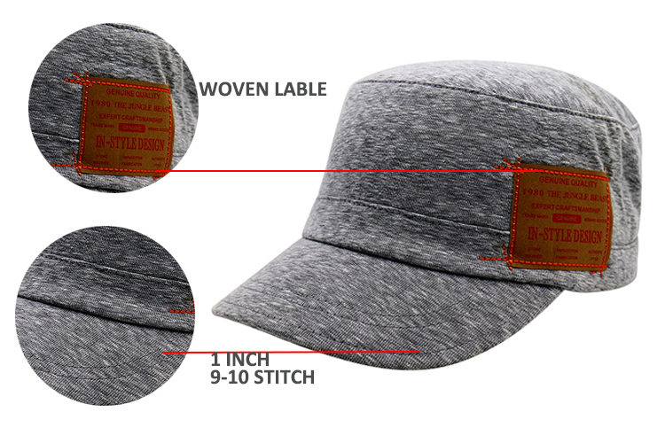 Customized leather patch LOGO Adjustable Cadet Hats , Flat Top Army Officer Hat Cool Design