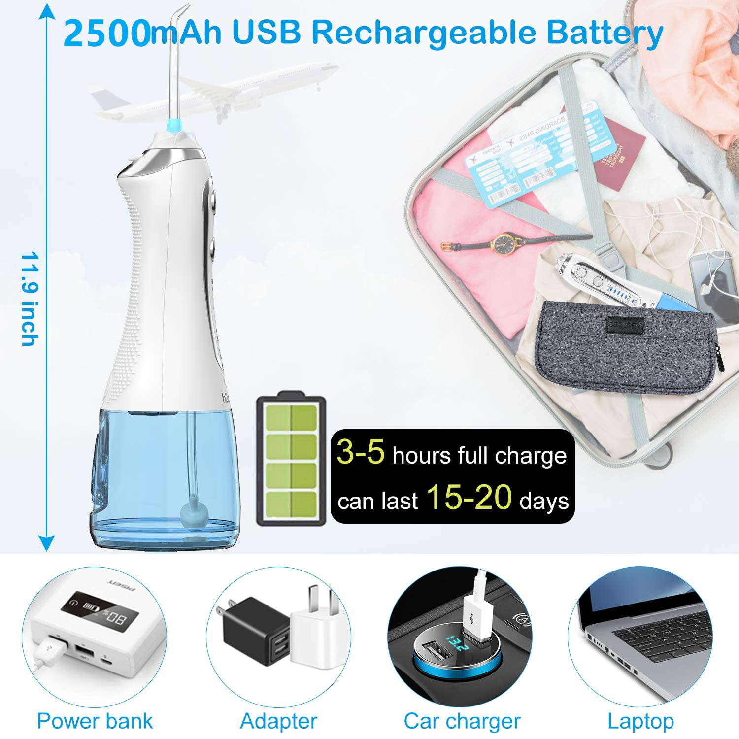 OEM 300 Ml Ultrasonic Water Flosser With 5 Adjustable Work Modes