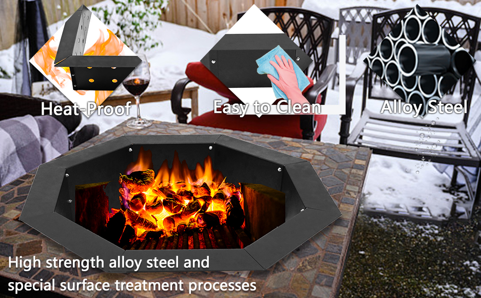 Heavy Duty Steel DIY Campfire Fire Pit Insert Ring Liner Octagon 38" Outer 30" Inner for Outdoor Patio Backyard Wit
