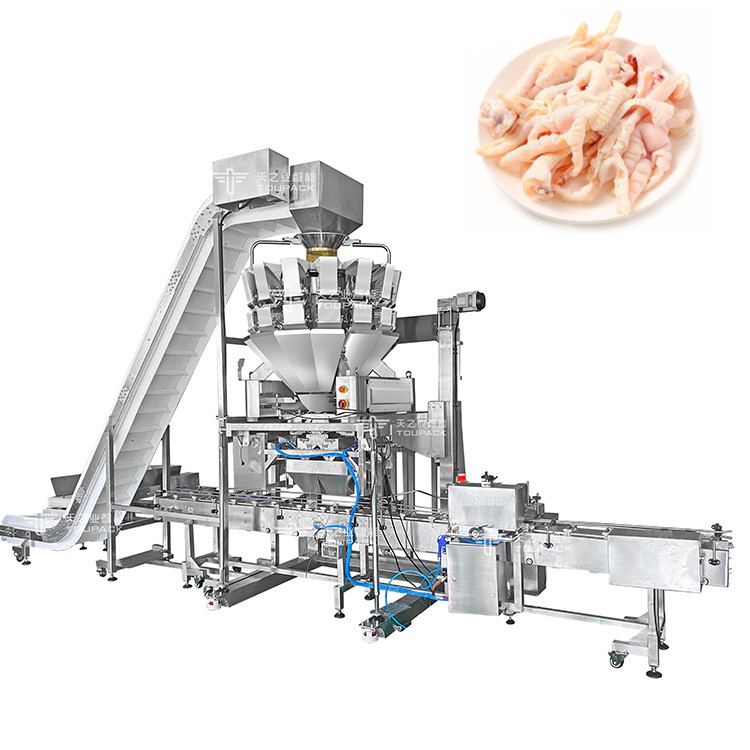 Automatic Fresh Chicken Claw 14 Head Weigher Boneless Chicken Feet Weighing Cartoning Machine