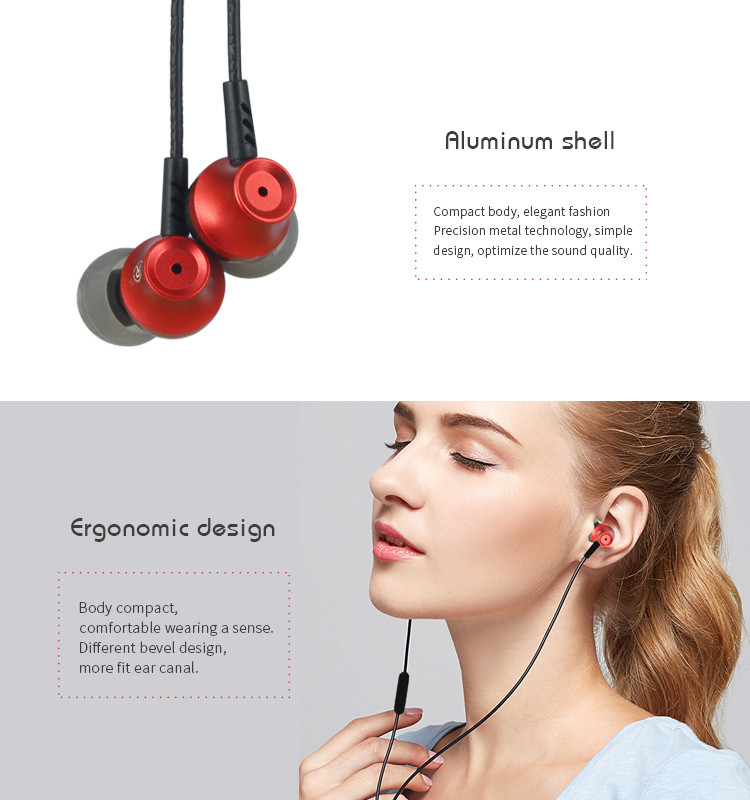 MP3 In Ear Wired Earbuds Earphone Aluminum Shell 12cm Cord Length With Flex Cable