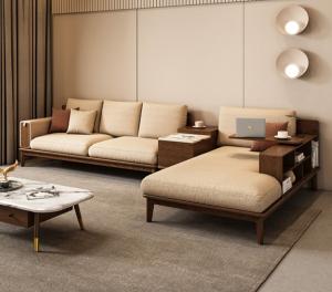 Quality ISO9001 Villa Furniture Walnut Color With Fabric Upholstery L Shape Sofa wholesale