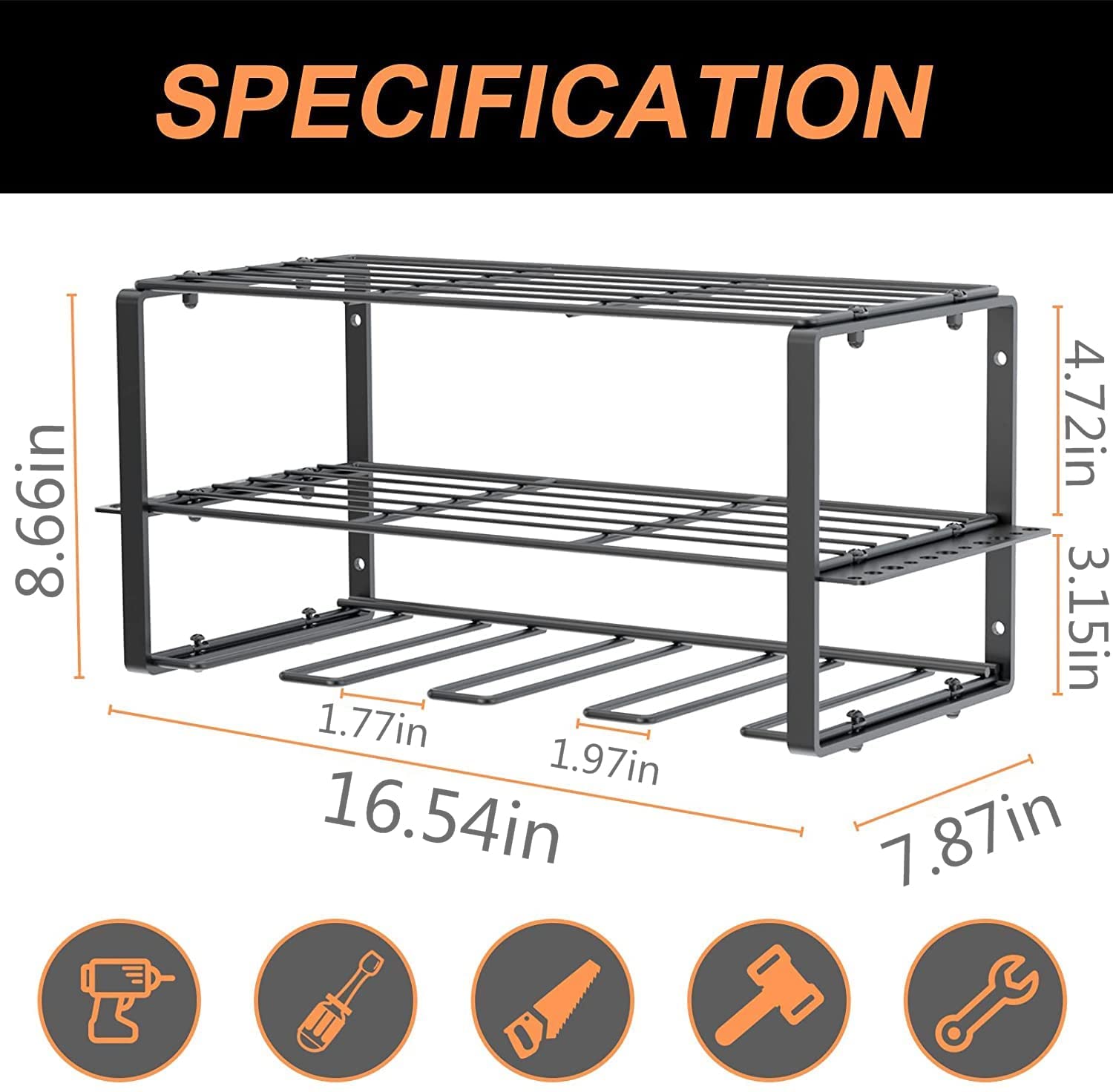 Wall Mount Electrician Tool Rack for Cordless Drill Classification Non-folding Rack