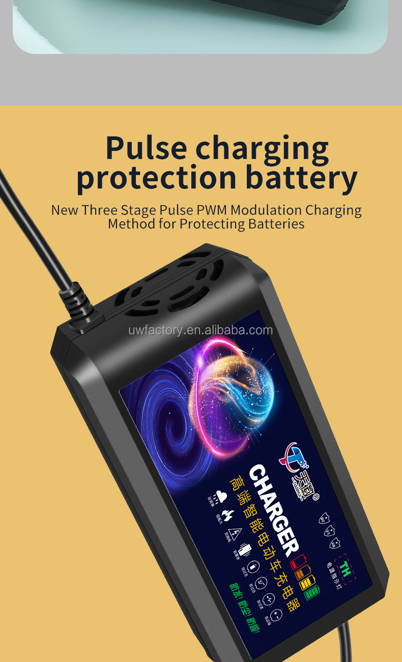 Electric Vehicle Scooter Lead Acid Battery Charger Eu Au Uk Jp 48v 60v 72v 12ah 20ah 32ah 6 Lamps Bicycle Tricycle E-bike