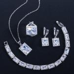 White Gold Color Luxury Bridal CZ Crystal Necklace and Earring Sets Big Wedding