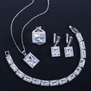 Quality White Gold Color Luxury Bridal CZ Crystal Necklace and Earring Sets Big Wedding Jewelry Sets For Brides wholesale