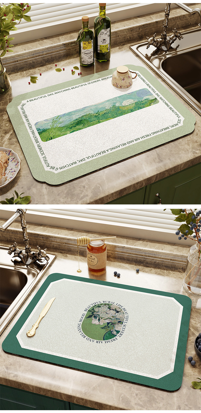 Customized Kitchen Accessories Diatomite Water Absorbent Place-mats for Dinner Table