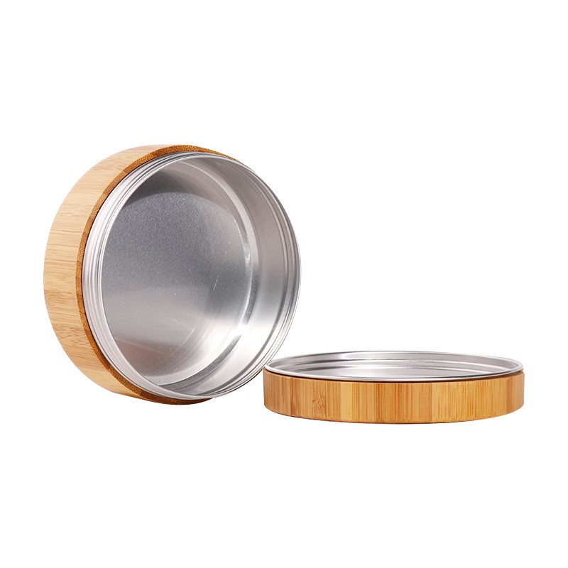 Aluminum Cosmetic Face Cream Container Jar With Bamboo Wood Lid 5ml 15ml 30ml 50ml 100ml