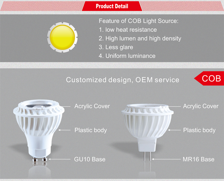 7W dimmable COB led bulb gu10 spotlight with 3 years warrantly