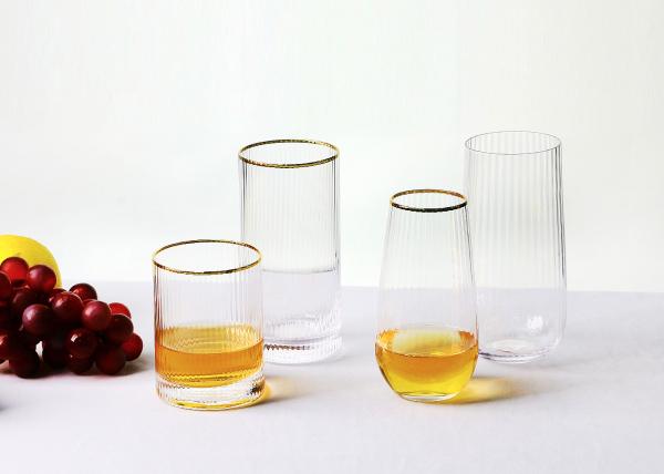 Golden Rim 155mm Lead Free Crystal Drinking Glasses , Highball 17 Oz Drinking