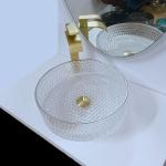 10 Inch Glass Wash Basin Free Standing Artistic Glass Vessel Bowl With Silver
