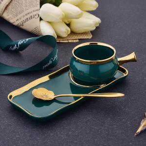 Quality Tea Nordic Gold Rim Ceramic Coffee Cup With Dessert Snack Tray wholesale