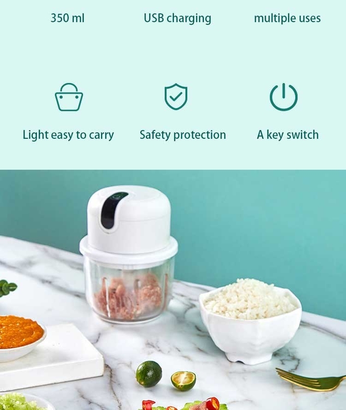 Portable Food Chopper Grade Electric Mini Garlic Chopper With USB Charging