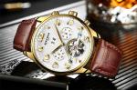 luxury brand custom Logo Waterproof Skeleton Leather stainless steel Automatic