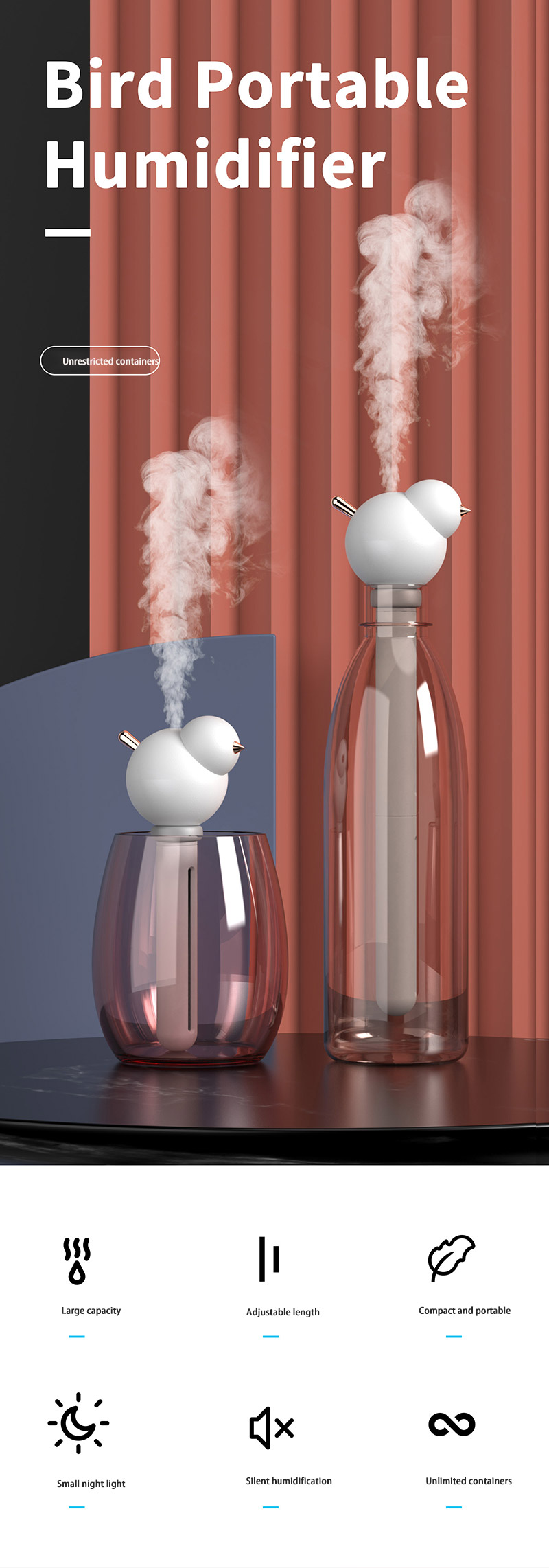 Creative Bird Humidifier USB Portable Water Replenishing Air Humidifier, Suitable For Home Use Birdie Humidifier Aroma D