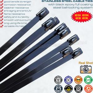 Quality 316/304 Stainless Steel Ball-lock Cable Tie 200mm x 7.9 with Black Epoxy Fully Coating (380lbs) for Outdoor Fence wholesale