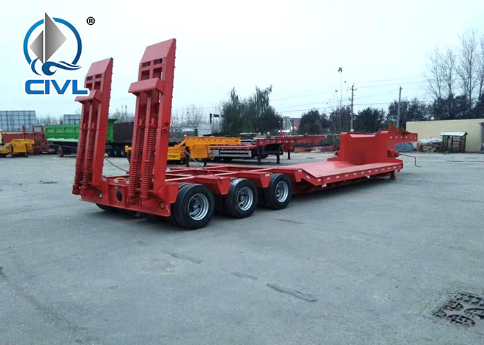 3 Axles 60T Lowbed Truck Semi Trailer Trucks With Ladder / Ramp